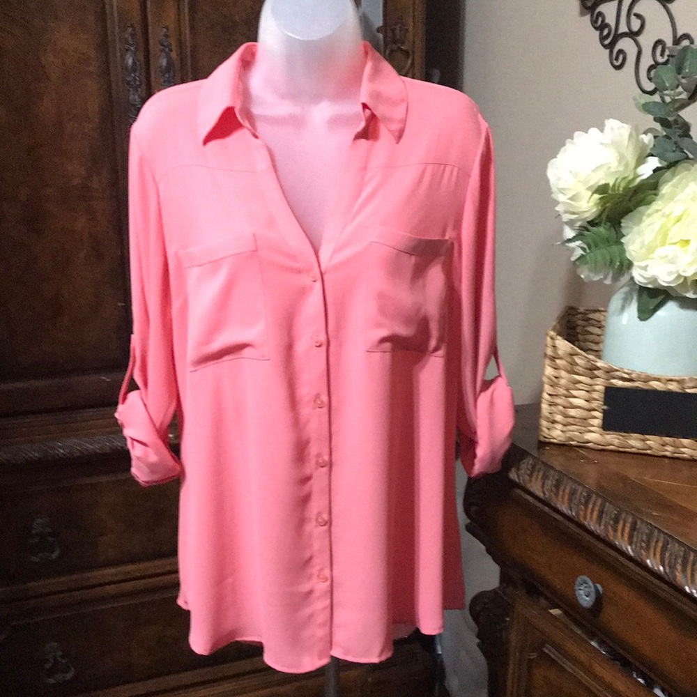 Express Pink  rolled sleeves  Button Down Blouse(NWOT)